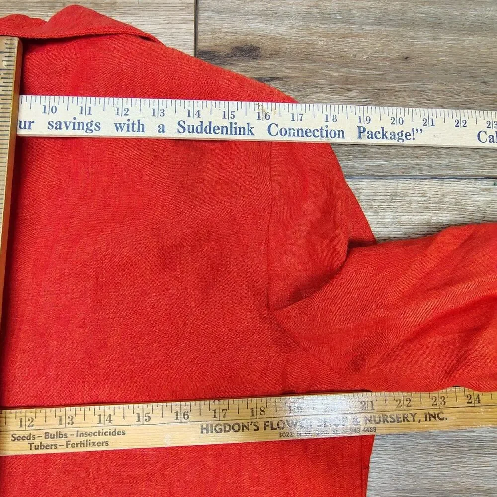 Coldwater Creek 100% Linen Blazer Jacket Orange Coral Classic Women's Size 12